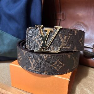 Louis Vuitton Men’s Monogram Belt Brown Gold LV Buckle Size 124/50